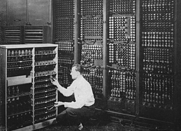 Replacing a broken vacuum tube in ENIAC (1945)