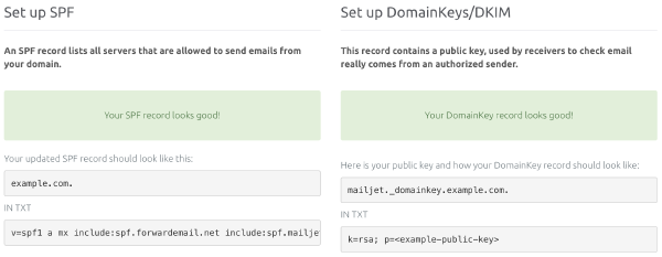 Mailjet interface displays instructions for setting up domain authentication