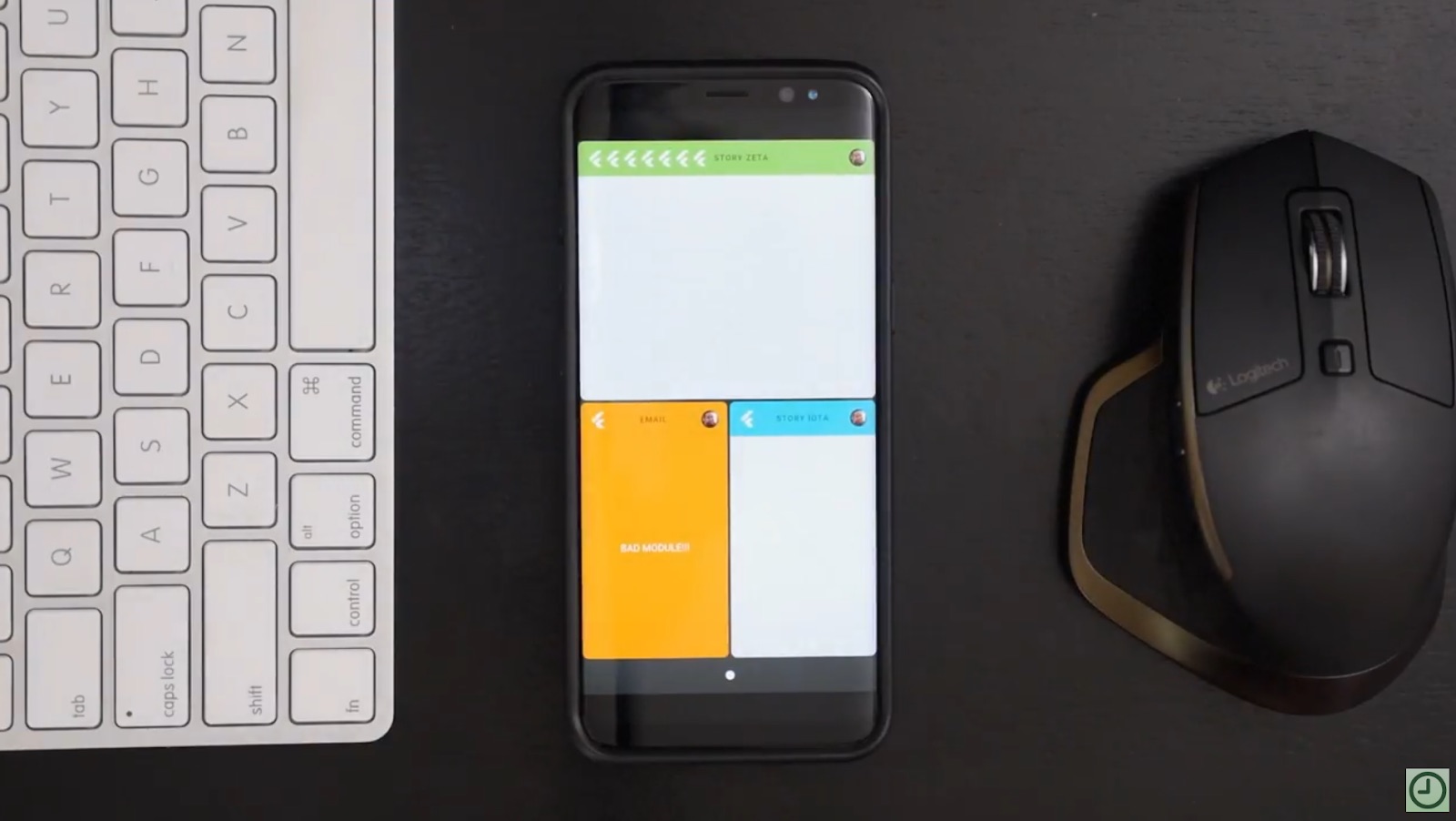 Open-source experimental UI showing different user activities being composed together on a smartphone screen