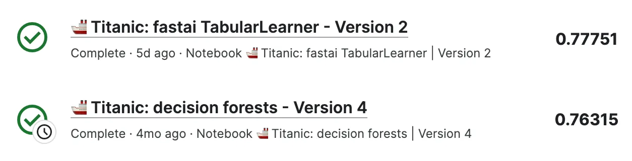 fastai tabular learner gets 78% accuracy on Kaggle Titanic competition out of the box