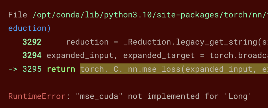 error when trying to run the program on CUDA: mse_cuda not implemented for 'Long'